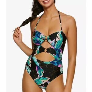 Hula Honey Twisted Palms Cutout One-Piece Swimsuit XS Juniors